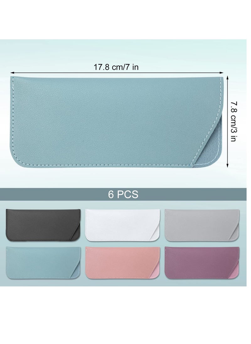 6-Pack Soft Leather Eyeglasses Cases, 7x3 Inch Portable Pouches for Sunglasses, Ideal for Women, Men, Kids, and Adults (Available in 6 Colors)