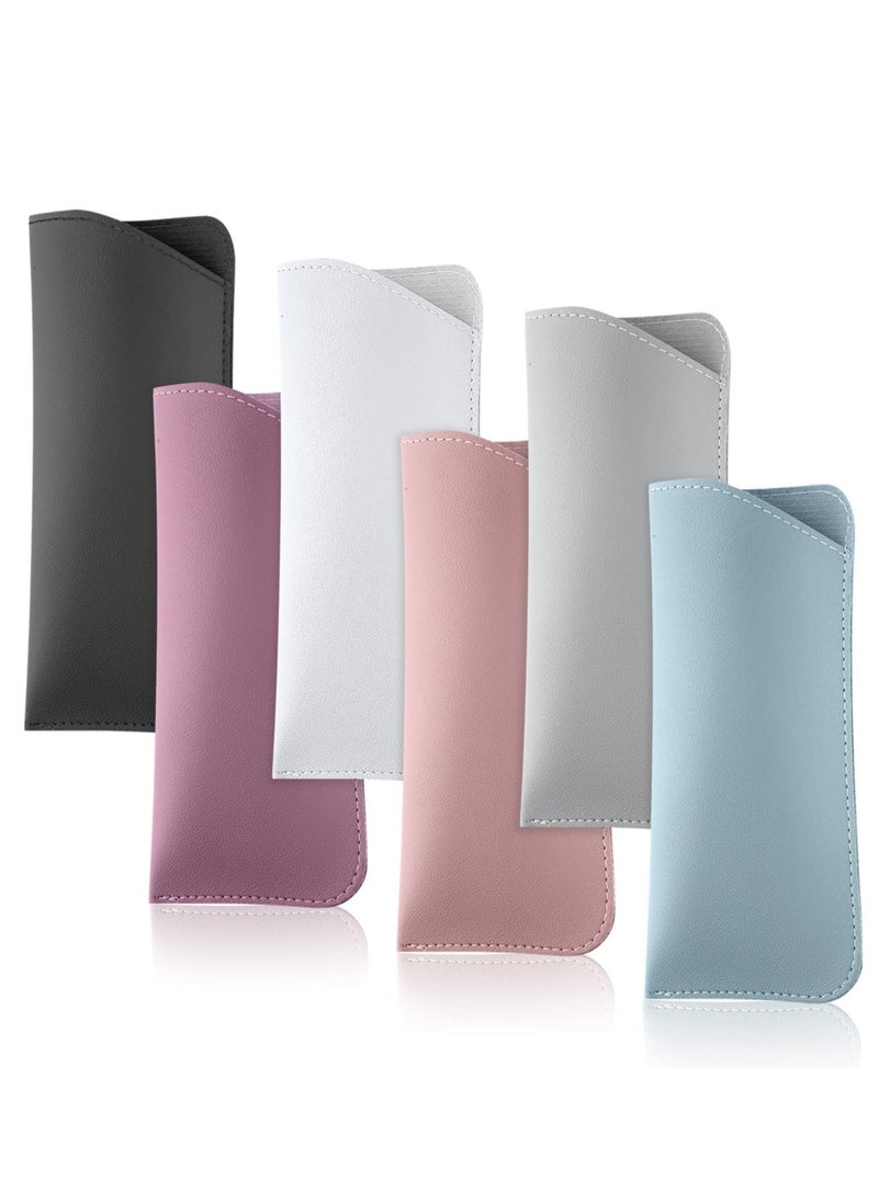 6-Pack Soft Leather Eyeglasses Cases, 7x3 Inch Portable Pouches for Sunglasses, Ideal for Women, Men, Kids, and Adults (Available in 6 Colors)