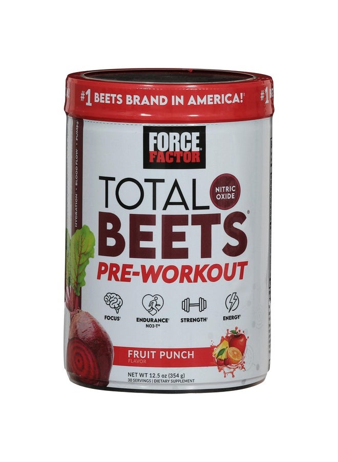 Force Factor - FORCE FACTOR Total Beets Pre-Workout Powder to Boost Energy & Endurance, Increase Strength, and Improve Blood Flow and Pumps, Nitric Oxide Supplement with Beet Root Powder, Fruit Punch, 30 Servings - Image 1