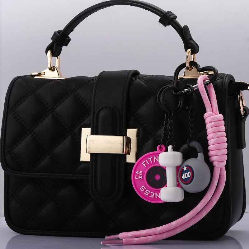 SORGERLY Gym Bag Charm Dumbbell Keychain - Pink Paracord Rope Barbell Kettlebell Charm Purse Tote Handbag Backpack Accessories - Fitness Lovers Gift for Women Men (pink) - Image 3