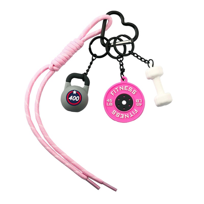 SORGERLY Gym Bag Charm Dumbbell Keychain - Pink Paracord Rope Barbell Kettlebell Charm Purse Tote Handbag Backpack Accessories - Fitness Lovers Gift for Women Men (pink) - Image 1