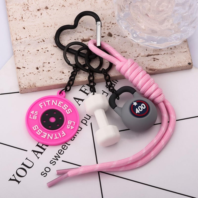 SORGERLY Gym Bag Charm Dumbbell Keychain - Pink Paracord Rope Barbell Kettlebell Charm Purse Tote Handbag Backpack Accessories - Fitness Lovers Gift for Women Men (pink) - Image 4