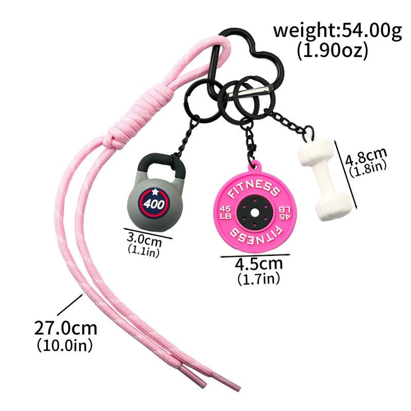 SORGERLY Gym Bag Charm Dumbbell Keychain - Pink Paracord Rope Barbell Kettlebell Charm Purse Tote Handbag Backpack Accessories - Fitness Lovers Gift for Women Men (pink) - Image 2