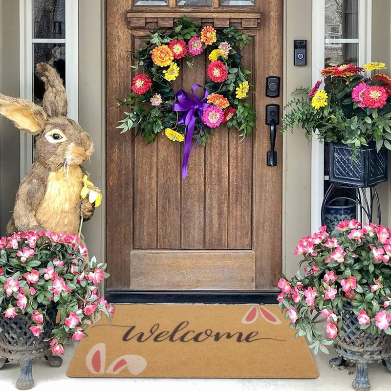 XuoAz Easter-Decorative-Welcome-Doormat Outdoor-Entrance Easter Bunny Door Mat Non Slip Coir Front Door Mats for Spring Home Decor 17" x 29" - Image 3