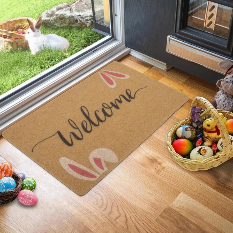 XuoAz Easter-Decorative-Welcome-Doormat Outdoor-Entrance Easter Bunny Door Mat Non Slip Coir Front Door Mats for Spring Home Decor 17" x 29" - Image 4
