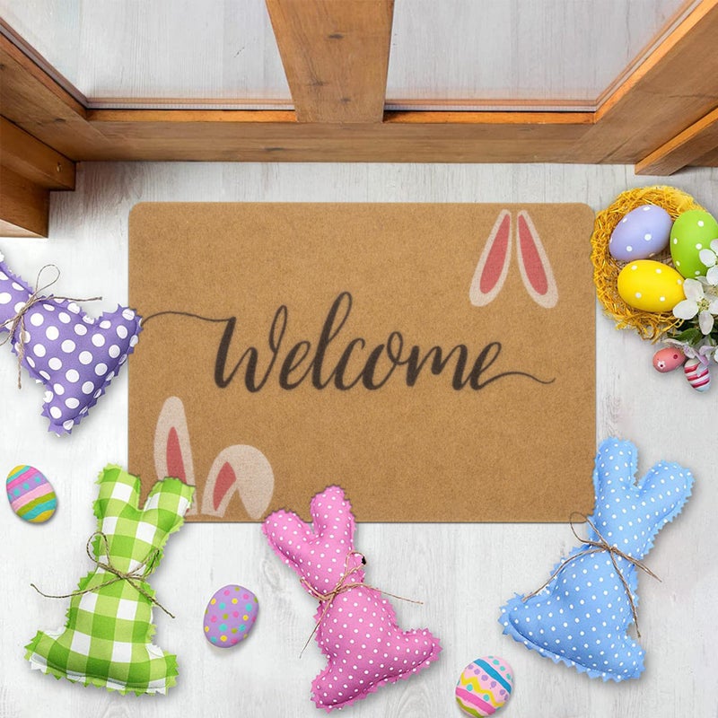 XuoAz Easter-Decorative-Welcome-Doormat Outdoor-Entrance Easter Bunny Door Mat Non Slip Coir Front Door Mats for Spring Home Decor 17" x 29" - Image 5