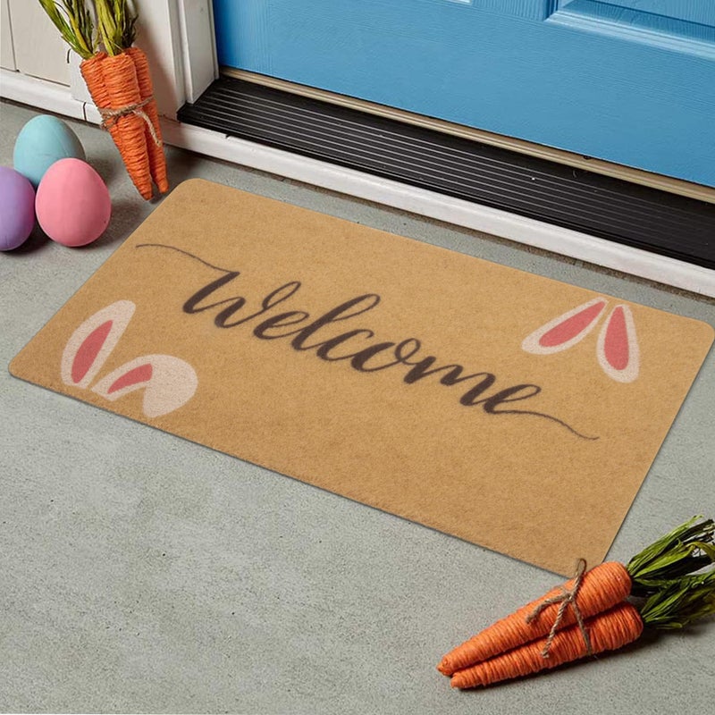XuoAz Easter-Decorative-Welcome-Doormat Outdoor-Entrance Easter Bunny Door Mat Non Slip Coir Front Door Mats for Spring Home Decor 17" x 29" - Image 2