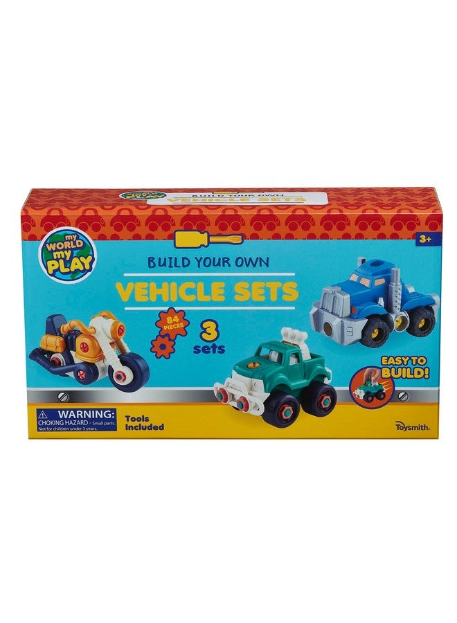 Toysmith Build Your Own Vehicle Set, Build 3 Different Vehicles from 84 Pieces, Set Includes Motorcycle, Off-Road Truck & Semi-Truck, Interactive DIY Toys, Great Gift for Boys and Girls, for Ages 3+ - Image 1
