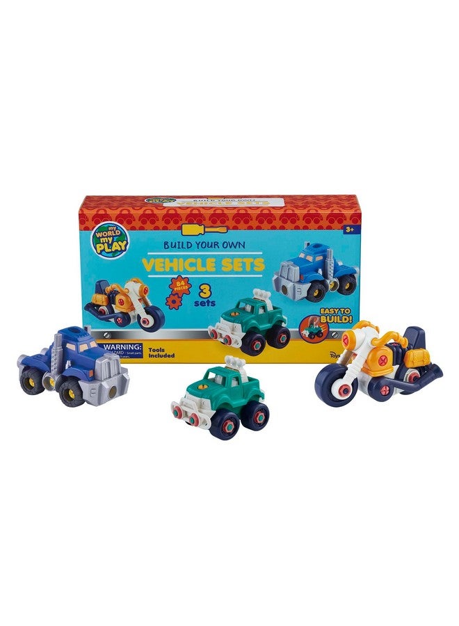 Toysmith Build Your Own Vehicle Set, Build 3 Different Vehicles from 84 Pieces, Set Includes Motorcycle, Off-Road Truck & Semi-Truck, Interactive DIY Toys, Great Gift for Boys and Girls, for Ages 3+ - Image 2