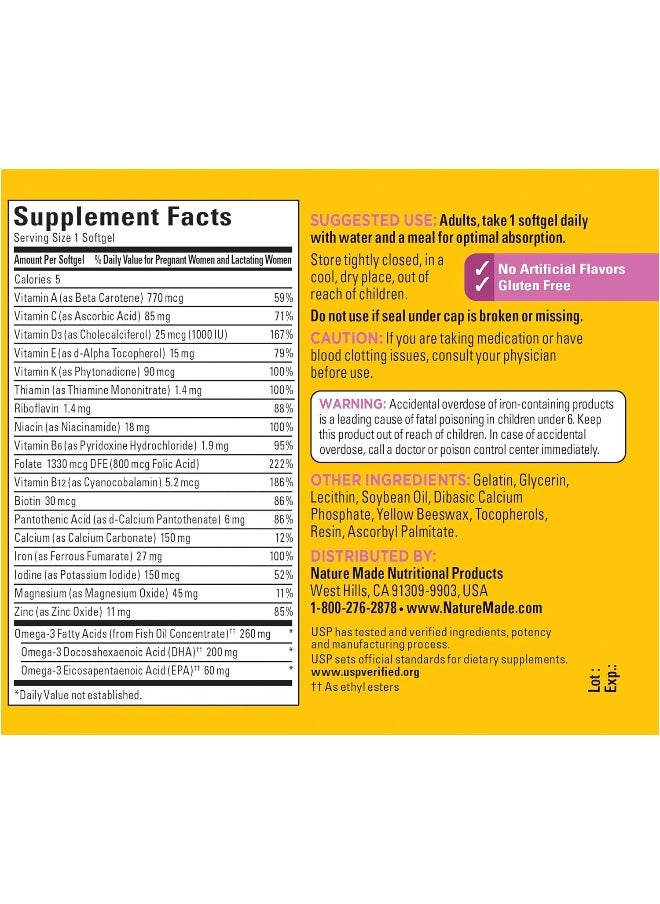 Nature Made Prenatal With Folic Acid + Dha Prenatal Vitamin And Mineral Supplement For Daily Nutritional Support 60 Softgels 60 Day Supply  - Image 4