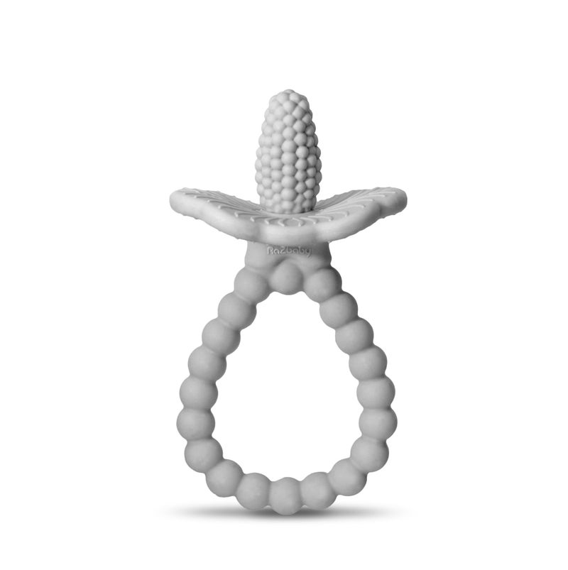 RaZbaby RaZberry Plus Baby Teether EasytoHold Toy for Front Back Teething Relief BerryBumps Texture for Sensory Development Soothes Sore Gums BPAFree Great Gift for Babies 3M Grey