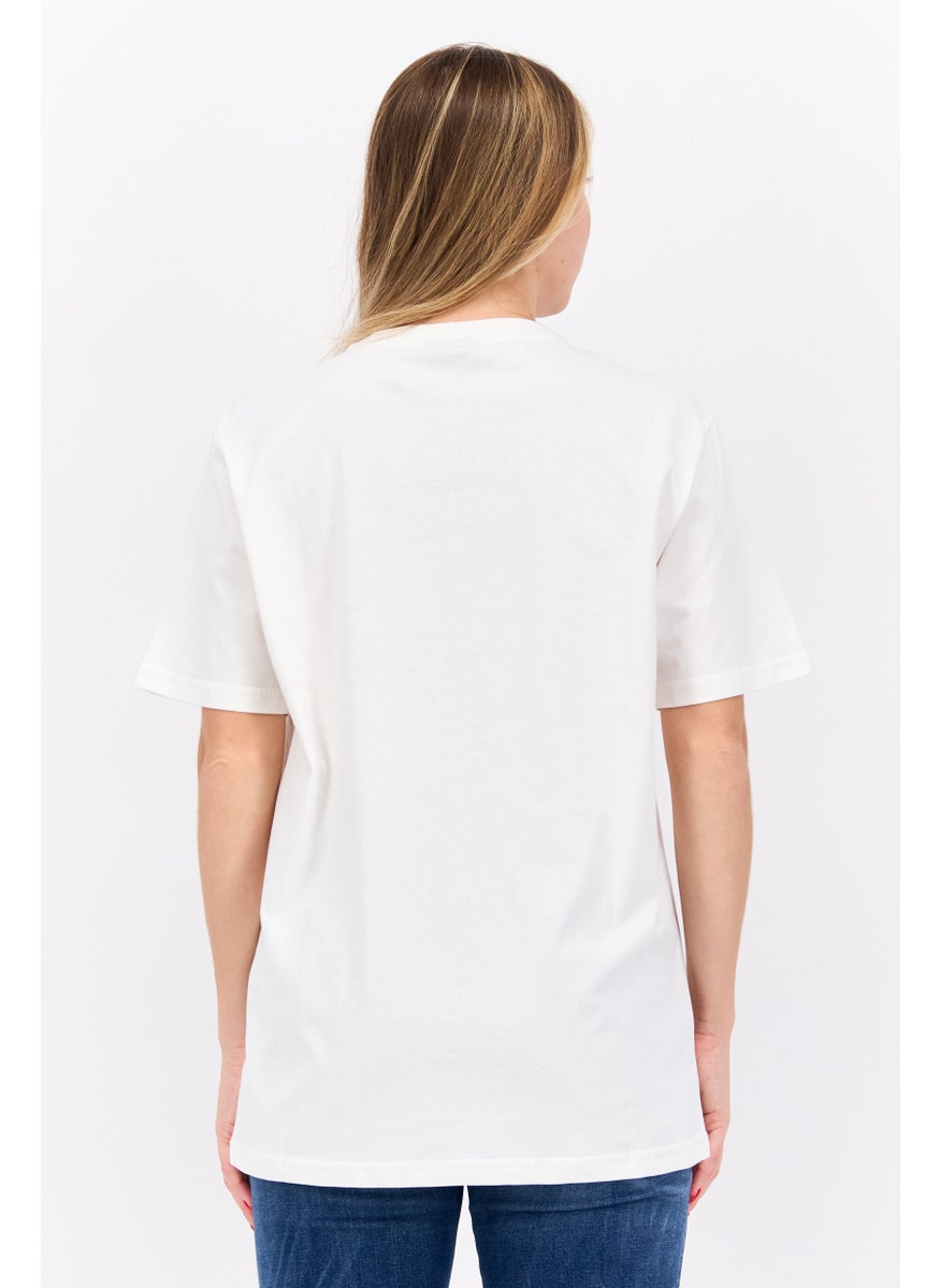 ELVIS Women Crew Neck Short Sleeves Graphic Printed T-Shirt, Off White  - Image 3