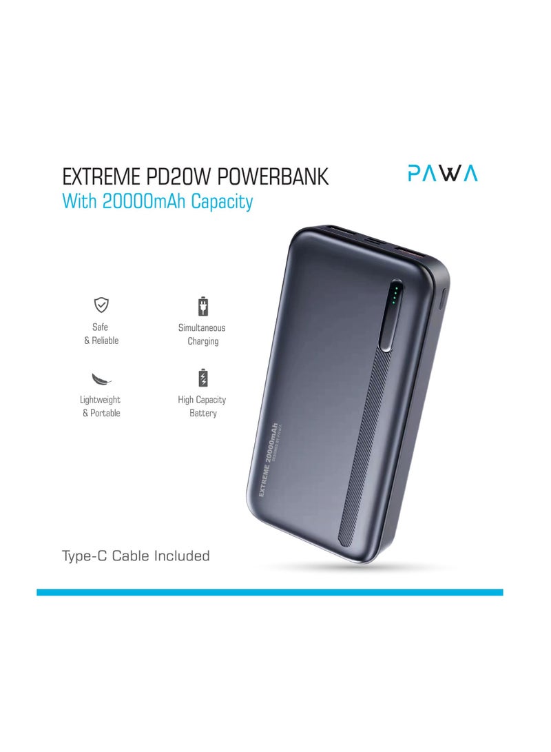 Pawa Extreme PD20W Power Bank With 20000mAh Capacity - Black - Image 1