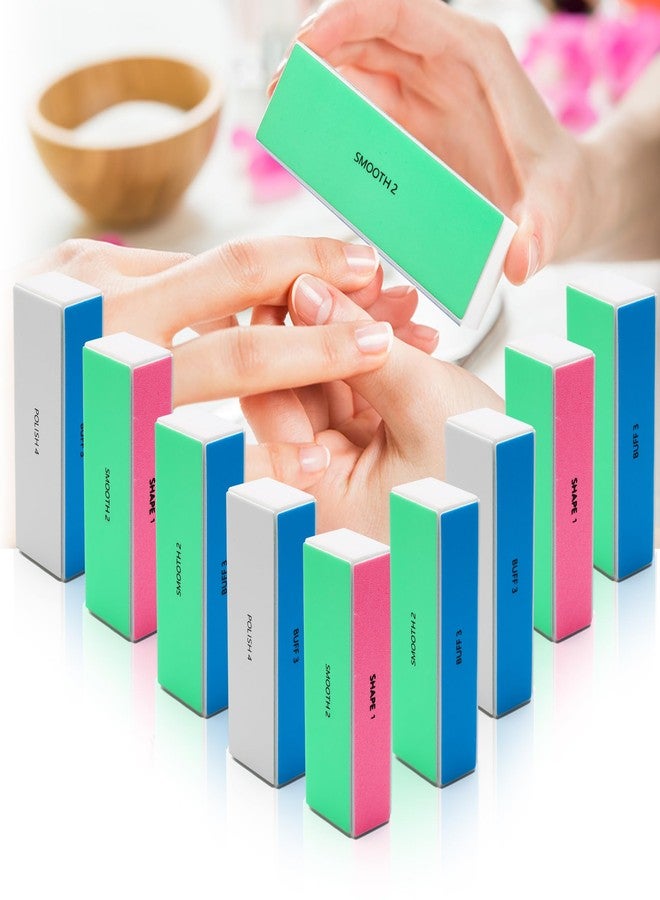 Ahier 10 PCS Nail Buffing Block, 4 Way Nail Buffer Block Nail File Block -Shape & Smooth & Buff & Polish Professional Nail Files and Buffers 120/240/600/3000 Grit for Natural/Acrylic Nails Buffing Shinning - Image 1