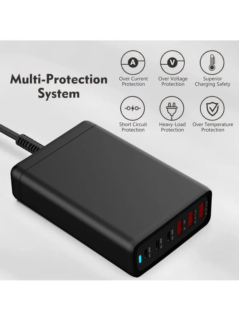 USB C Charging Station GaN Compact 6 Port USB C Charging Station, Portable USB C Wall Charger Adapter 3 PD USB C and 1 QC 2 USB A Port Suitable for All iPad iPhone 14 13 12 11 Pro Max Galaxy