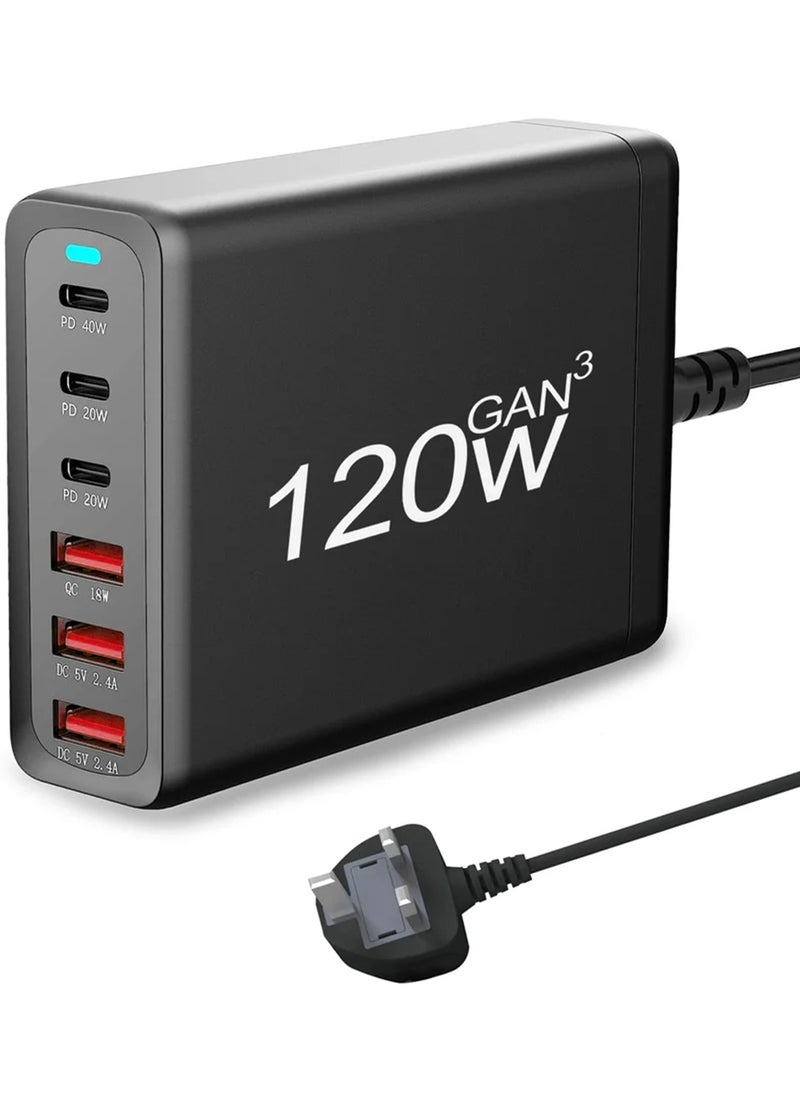 USB C Charging Station GaN Compact 6 Port USB C Charging Station, Portable USB C Wall Charger Adapter 3 PD USB C and 1 QC 2 USB A Port Suitable for All iPad iPhone 14 13 12 11 Pro Max Galaxy