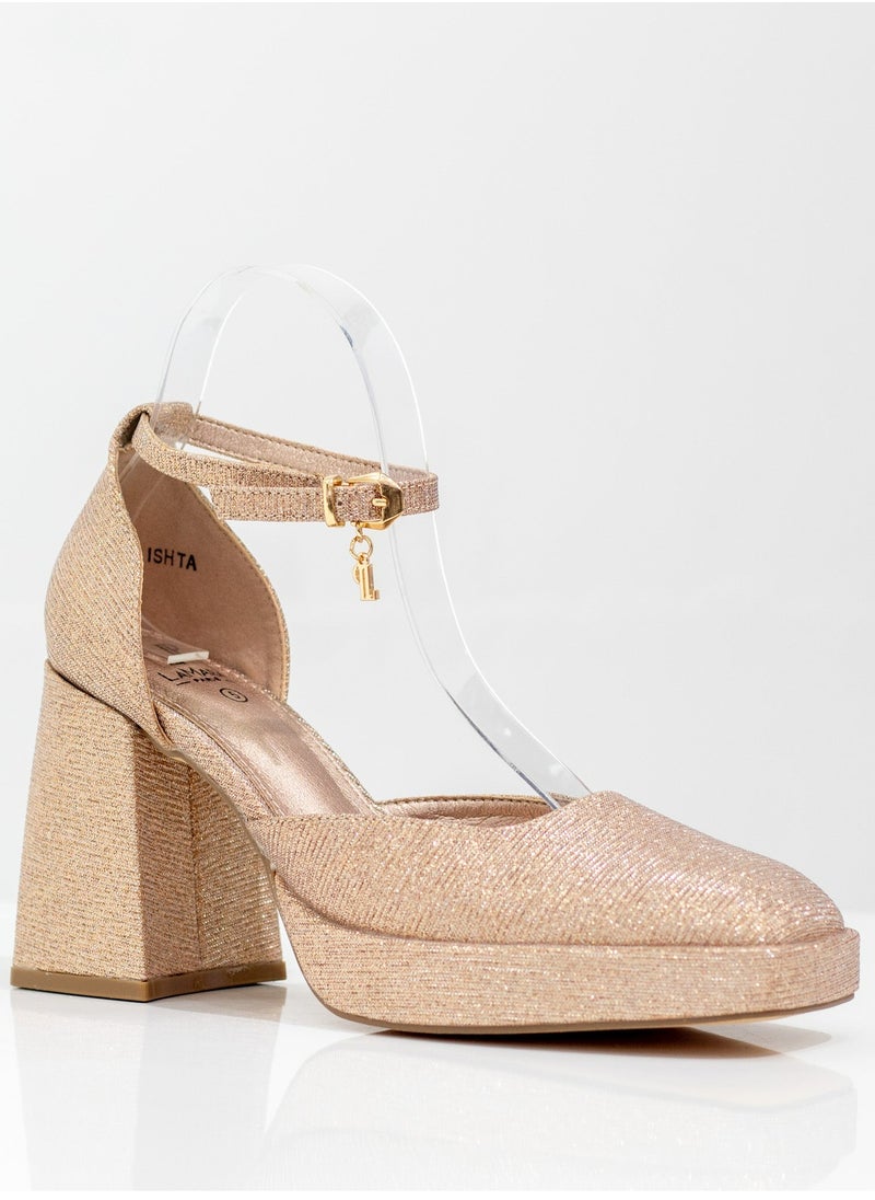LAMARAPARIS - Ishta shimmer open waist 9cm platform heel champagne - Image 1