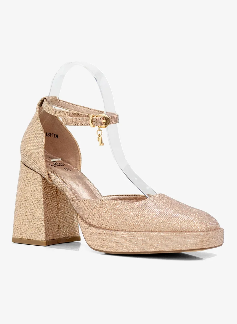 LAMARAPARIS Ishta shimmer open waist 9cm platform heel champagne