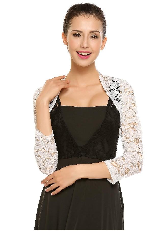 zeagoo Zeagoo Women's 3 4 Sleeve Bolero Shrugs Crochet Lace Open Cardigan,White,XX-Large 