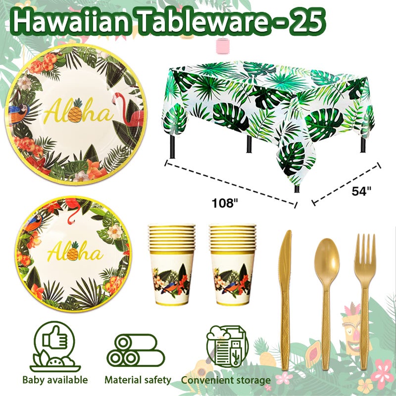 UJOYANT 323 Luau Party Decorations, Hawaiian Party Decorations Kit For Adults - "ALOHA"&"HAPPY BIRTHDAY" Banner, Balloons, Cake Topper, Straws, Table Skirt, Dinnerware Set For 25 Guests - Image 5