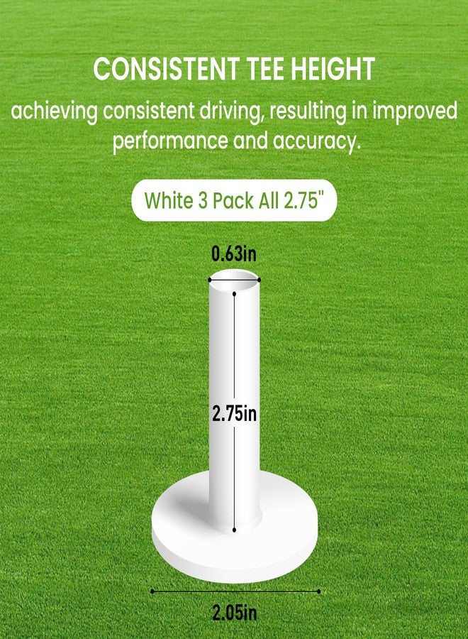 FINGER TEN Golf Rubber Tees Driving Range Value 3/4 Pack, Mixed or Same Size 1.5’’ 2.25’’ 2.75’’ 3’’ for Practice Mat (3 Pack All 2.75-White) - Image 2