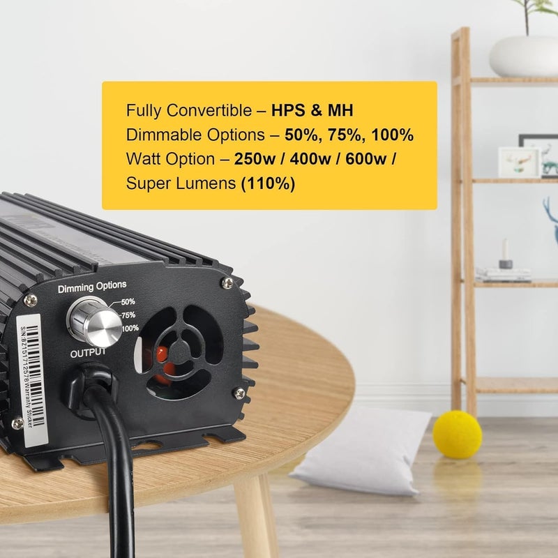 iPower iPower 600W Ballast Digital Dimmable Electronic Horticulture Ballast for Hydroponic HPS MH Grow Light System Black  - Image 3