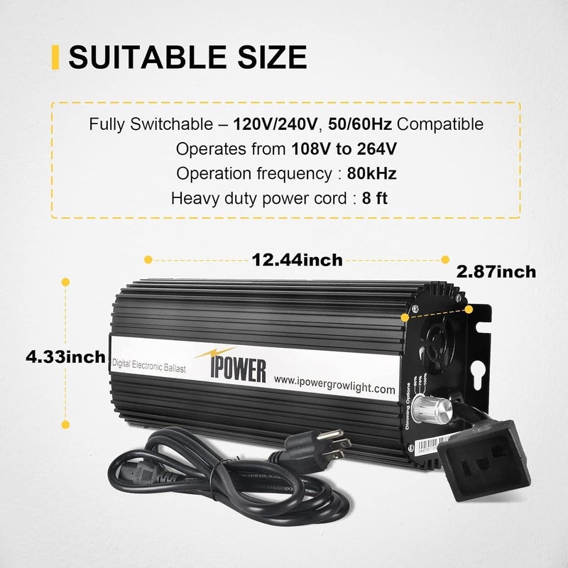 iPower iPower 600W Ballast Digital Dimmable Electronic Horticulture Ballast for Hydroponic HPS MH Grow Light System Black  - Image 2