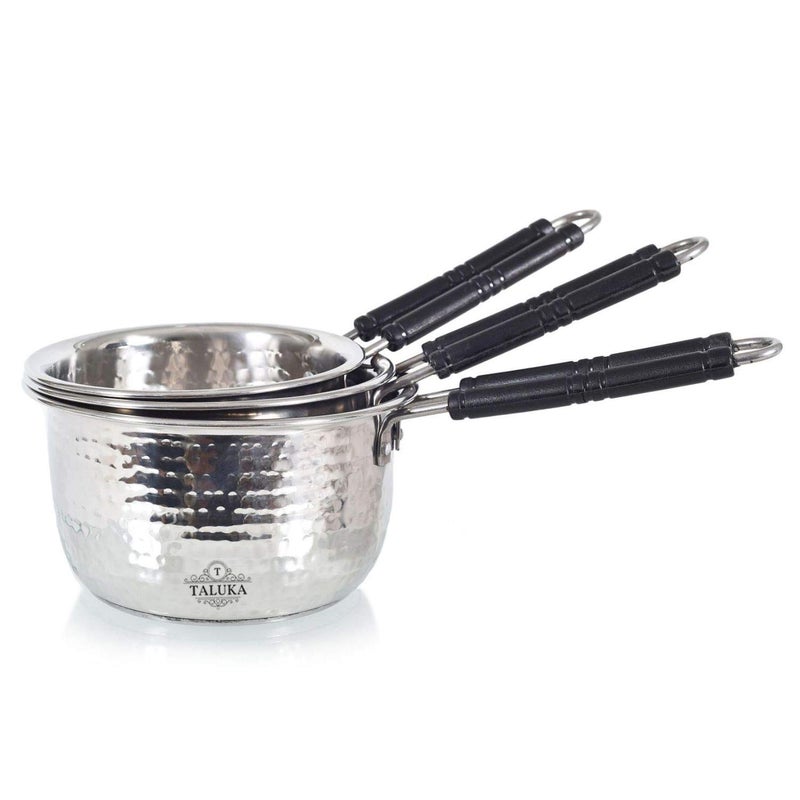 Taluka Taluka Premium Stainless Steel Hammered Inductions Friendly Sauce Pan Set of 31 15 2 Liter in Use for Hotel Home Restaurant - Image 1