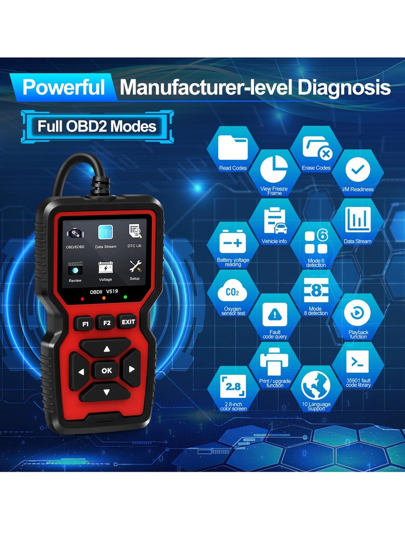 Excefore - Advanced OBD2 Scanner,Auto Check Engine Code Reader with Full OBD2 Functions, Reset, Mode 6 & More,Car Diagnostic Scan Tool For OBDII/EOBD Vehicles Since 1996 - Image 1