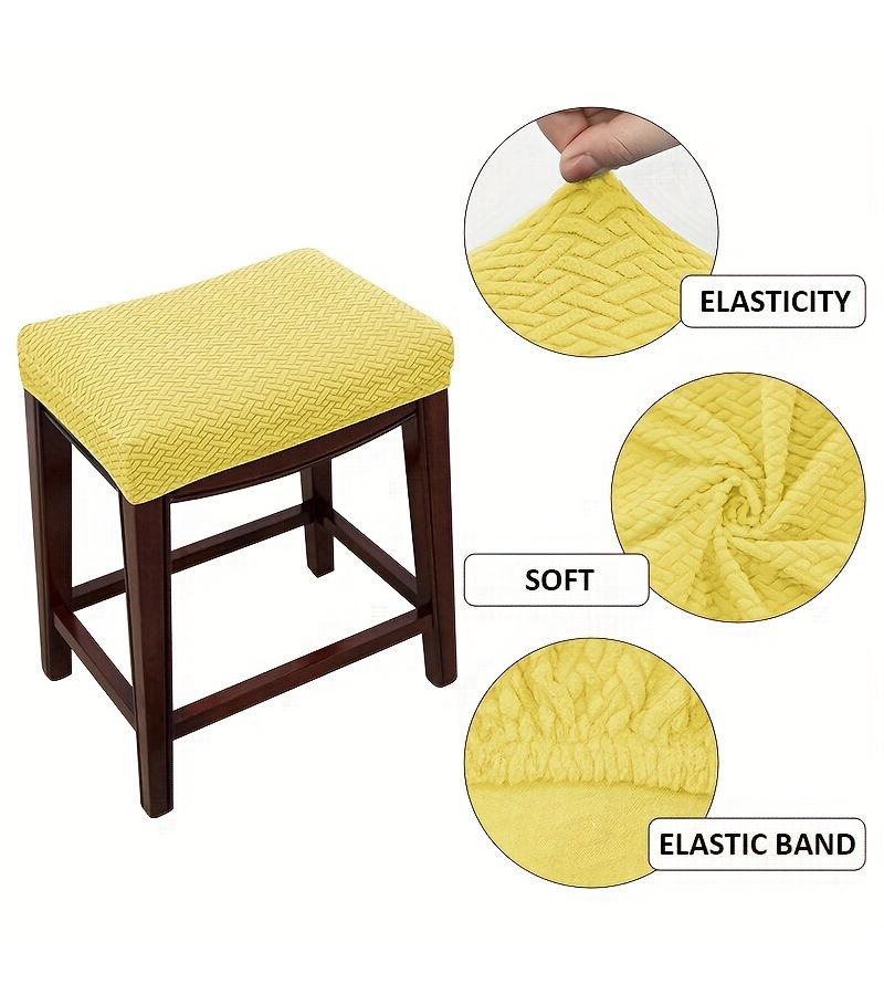 Yellow High Count Jacquard Kitchen Elastic Stool Cover Machine Washable - Image 2