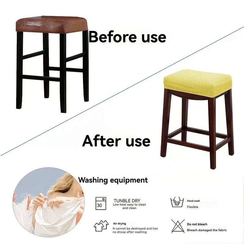 Yellow High Count Jacquard Kitchen Elastic Stool Cover Machine Washable - Image 4