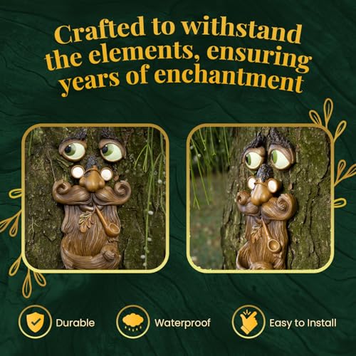 Tree Poetry Tree Faces Decor Outdoor – Tree Hugger Yard Art Garden Decoration – Unique Bird Feeders for Outdoors and Indoors – Old Man Tree Art Brown - Image 3