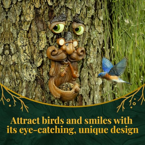 Tree Poetry Tree Faces Decor Outdoor – Tree Hugger Yard Art Garden Decoration – Unique Bird Feeders for Outdoors and Indoors – Old Man Tree Art Brown - Image 2