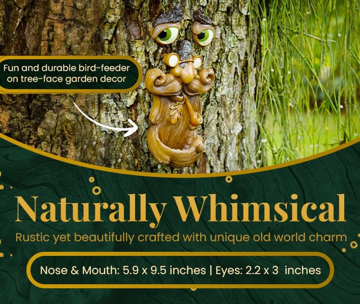 Tree Poetry Tree Faces Decor Outdoor – Tree Hugger Yard Art Garden Decoration – Unique Bird Feeders for Outdoors and Indoors – Old Man Tree Art Brown - Image 4