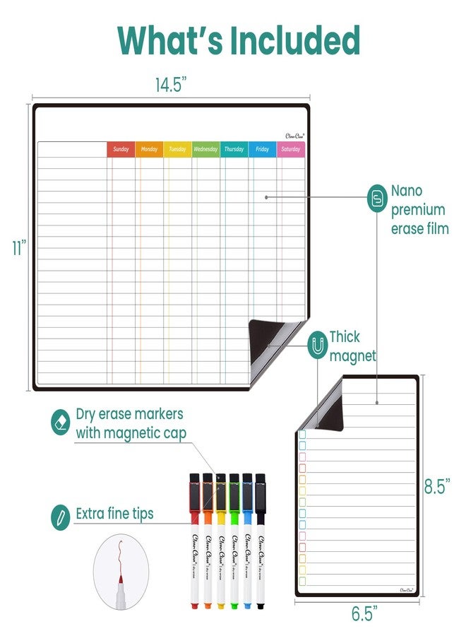 Clever Clean Magnetic Dry Erase Chore Chart - 14.5"x11" Chore Chart for Kids, Teens and Adults - 6.5"x8.5" List Board for Fridge - 6 Extra Fine Point Markers Included - Shipped Flat - Image 2