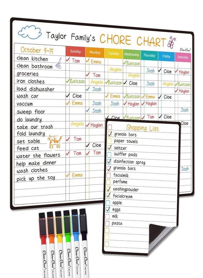 Clever Clean Magnetic Dry Erase Chore Chart - 14.5"x11" Chore Chart for Kids, Teens and Adults - 6.5"x8.5" List Board for Fridge - 6 Extra Fine Point Markers Included - Shipped Flat - Image 1