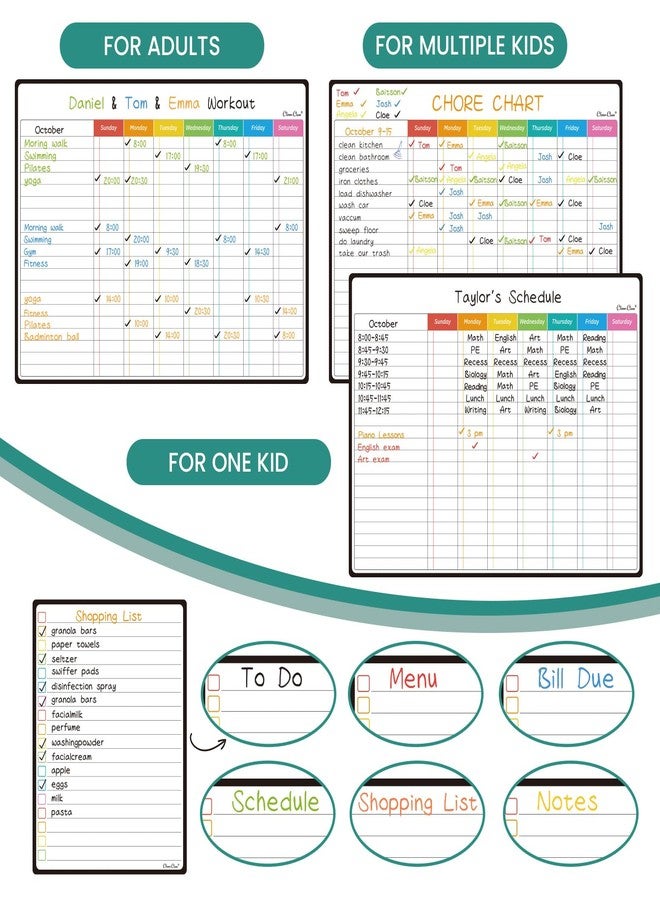 Clever Clean Magnetic Dry Erase Chore Chart - 14.5"x11" Chore Chart for Kids, Teens and Adults - 6.5"x8.5" List Board for Fridge - 6 Extra Fine Point Markers Included - Shipped Flat - Image 5
