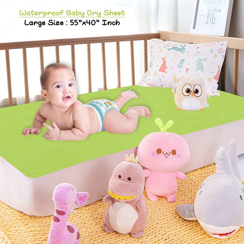 Dream King Waterproof Quick Dry Sheet for Baby| Bed Pad Anti-Piling Fleece Extra Absorbent Washable Matress Protector| Baby Bed Protector - Size Large 140X100 Cm (Parrot Green) - Image 2