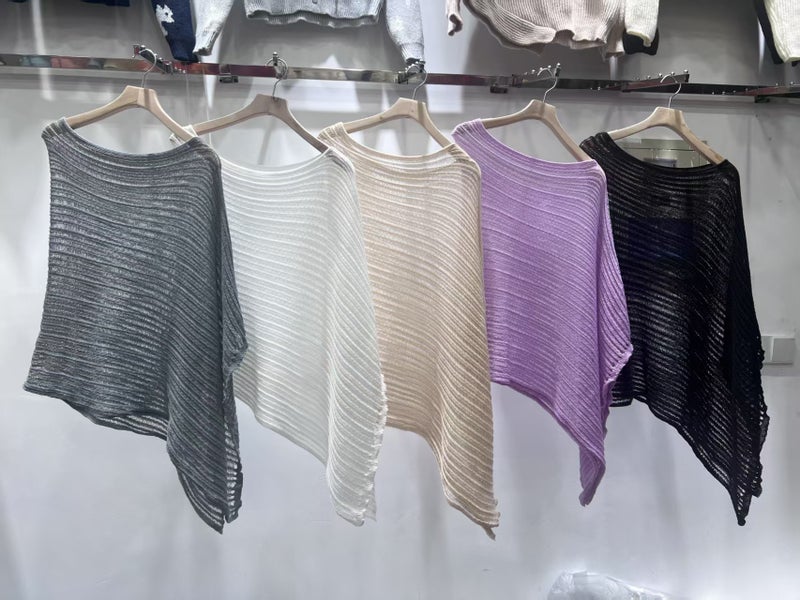Korean Dongdaemun Lazy Style Cut Out Knitwear French Fashion Elegant Loose Casual Slightly See-Through Cape Top - Image 1