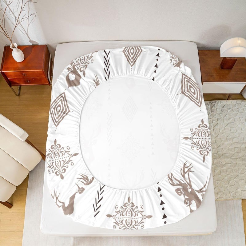 Erosebridal Rustic Deer Sheet Set Southwestern Aztec Western Twin Sheets Set for Kids Boys | Light Brown Damask Bohemian Gothic Fitted Sheet,Goth Vintage Floral Antique Decor - Image 4