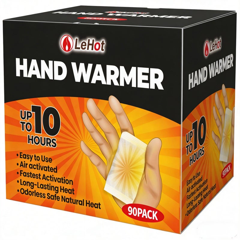 Lehot Hand Warmers - 90 Packs Hot Hands Disposable Heat Pad, Hot Hands Hand Warmers, Up to 10 Hours of Safe and Continuous Heat, Perfect for Camping, Outdoor Skiing, Fishing Ideal for Outdoors and Travel. - Image 1