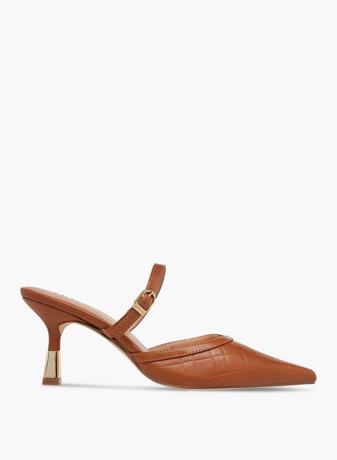 Celeste Women's Textured Pointed Toe Mules with Flared Heel - Image 3