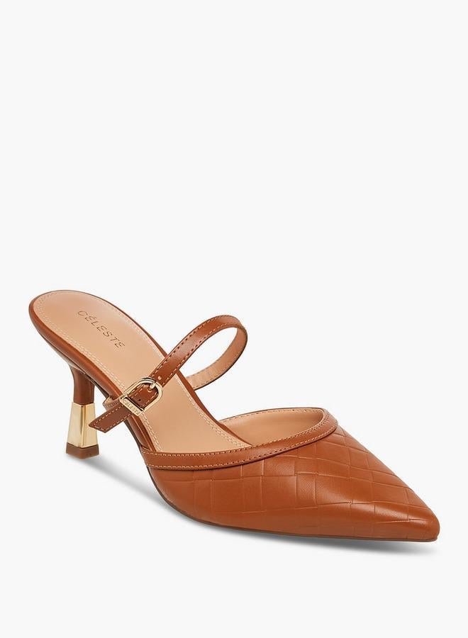 Celeste Women's Textured Pointed Toe Mules with Flared Heel - Image 1