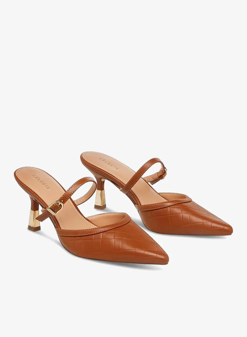 Celeste Women's Textured Pointed Toe Mules with Flared Heel