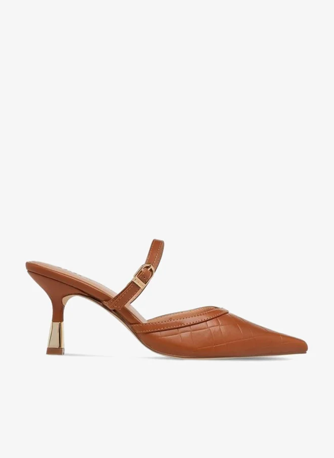 Celeste Women's Textured Pointed Toe Mules with Flared Heel