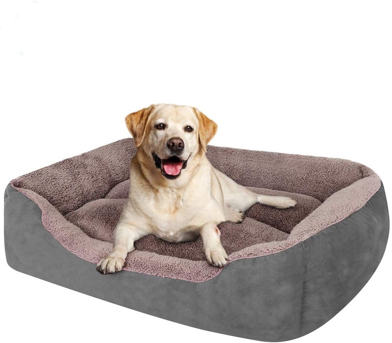 KOZI PET Dog Beds for Dog & Cats, Rectangle Pet Bed Thickened Enough with Soft Coral Fleece and,Durable Dog Sofa Pet Bed (Medium, Grey) - Image 1