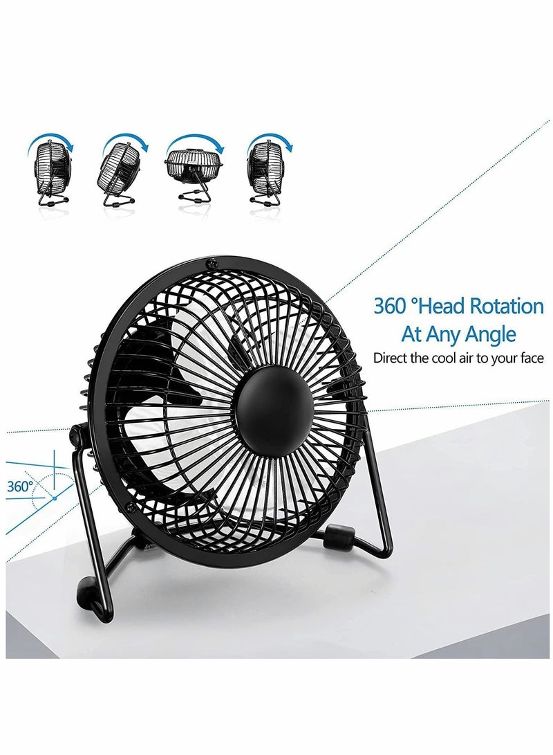 Y&D Desk Fan USB Mini Portable Ultra Quiet Cooling 360° Rotation for Home Office Table Powered Only Retro Bronze Design Black 4 Inch  - Image 2
