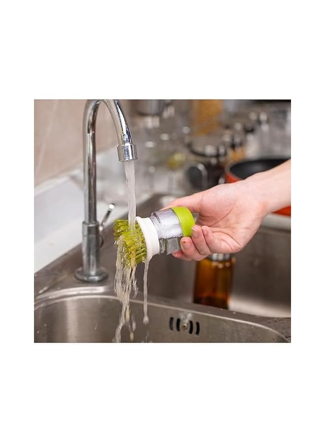 PROMASS Soap Dispensing Palm Scrub Brush with Drip Tray, Washing Brush for Dishes Pots Pans Sink Cleaning, Easy to Grip Household Cleaning Brushes, Kitchen Scrubber Storage Stand Set (Green) - Image 4