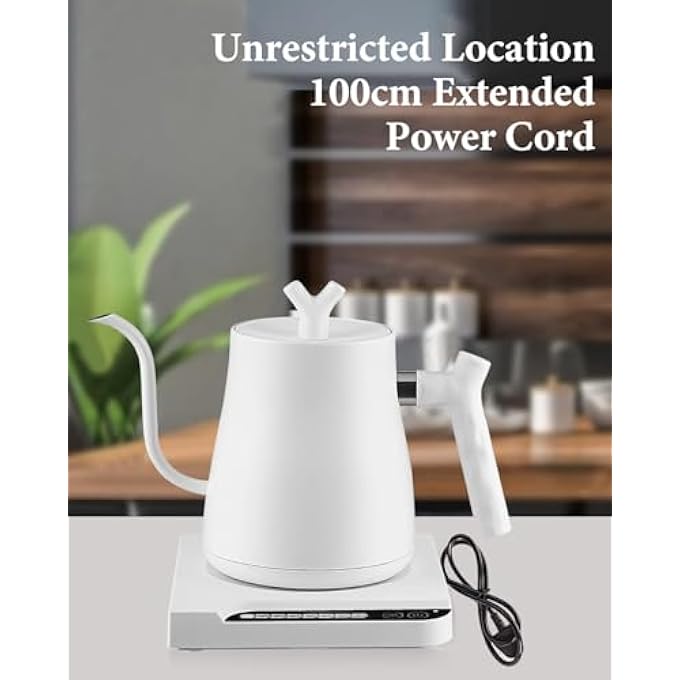 DOOKOO Electric Gooseneck KettleStainless Steel Electric Water Kettle  Coffee Kettle With Temperature Indicate1000W Quick Heating Constant Temperature Auto Shut Off Touch Screen Panel White - Image 3