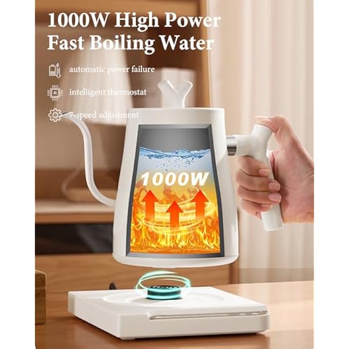 DOOKOO Electric Gooseneck KettleStainless Steel Electric Water Kettle  Coffee Kettle With Temperature Indicate1000W Quick Heating Constant Temperature Auto Shut Off Touch Screen Panel White - Image 4